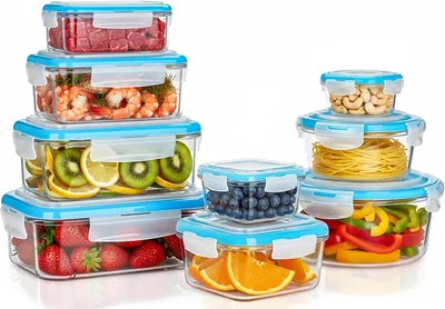 Kichly - Contenedores de Alimentos de Vidrio - Pack de 9 Contenedores Herméticos con Tapas Claras - Resistentes al Lavavajillas y al Microondas, Libres de BPA