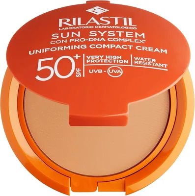 Rilastil Sistema Solare Compatto Base con SPF 50+, Corregge Impurità e Unifica il Colore, Resistente all'Acqua - 50% di Sconto