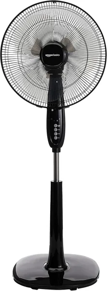 Amazon Basics Height & Tilt Angle Adjustable Oscillating Digital Dual 3-Blade 3-Speed Standing Pedestal Fan with Remote Control, Black