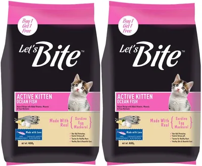 Let's Bite Active Kitten Dry Cat Food, 400gm + 400gm, Total 800 g Pack