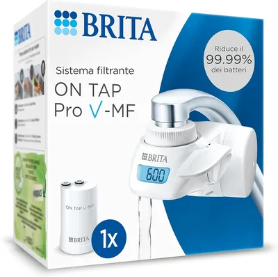 Sistema di filtro BRITA ON TAP Pro, 1x Filtro V-MF (600l) | Display digitale - Riduce batteri, PFAS, cloro e microparticolari