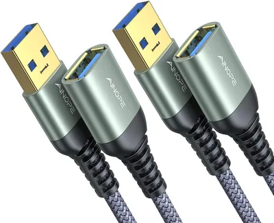 AINOPE USB 3.0 Verlängerungskabel, A-Stecker auf A-Buchse, Aluminiumkontakte aus Metall, Nylonmantel - 2er Pack (45% Rabatt)