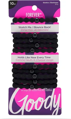 Goody Ouchless Forever Hair Elastics, 10 Ct, Black, Damage-Free Bands, 3X Stronger Elastic Ties