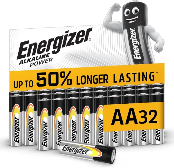 Energizer Alkaline Power - AA Batteries (32 Pack) - Double A Battery 1.5V - Up To 50% Longer Lasting