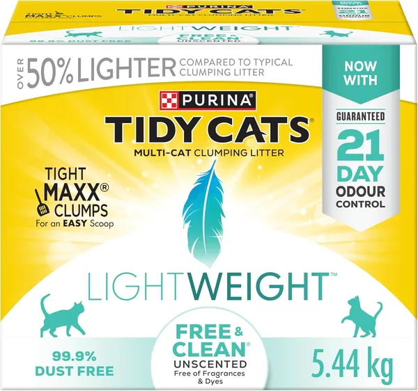 Tidy Cats Free & Clean Cat Litter, Lightweight Unscented Multi-Cat - 5.44 kg Box