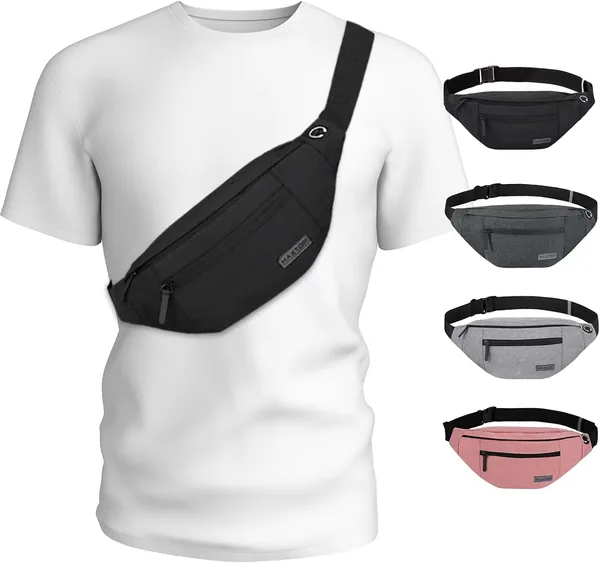 MAXTOP Large Crossbody Fanny Pack Belt Bag for Women Men with 4-Zipper Pockets Gifts for Enjoy Festival Sports Workout Traveling Running Casual Hands-Free Water-Resistant Waist Pac