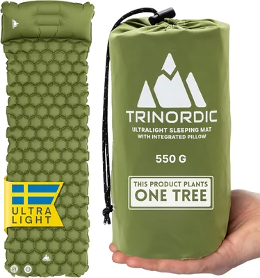 Trinordic, Materassino da Campeggio Singolo Ultra Leggero Inflatabile con Cuscino: Portatile e Pieghevole per Escursionismo - 14% di Sconto