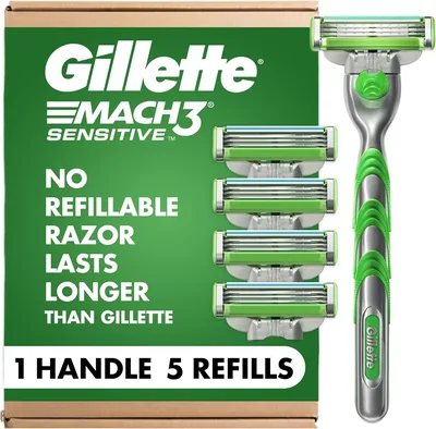 Gillette Mach3 Sensitive Razors, 1 Razor + 5 Refills - Best Deal