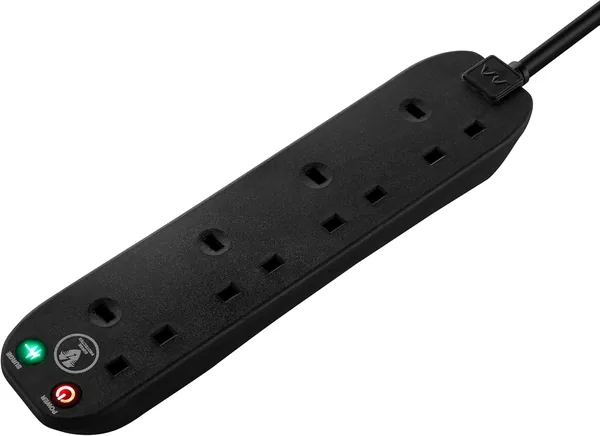 Masterplug Four Socket Extension Lead with Surge Protection, Power and Surge LED Indicators, Unswitc