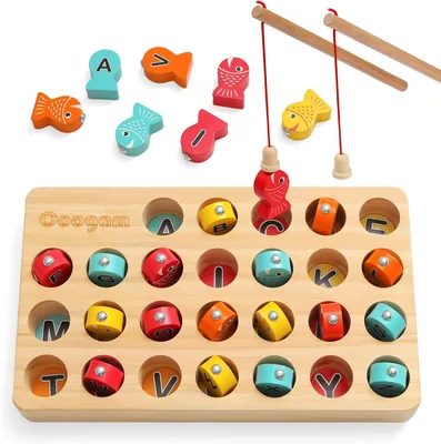 Coogam Wooden Magnetic Fishing Game - ABC Alphabet Sorting Puzzle for Kids