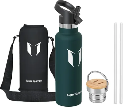 Botella de Acero Inoxidable Sparrow 500ml & 750ml & 1L - Con Paja | Libre de BPA y Fugas, Lavable en Lavavajillas, para Deporte, Gimnasio y Oficina