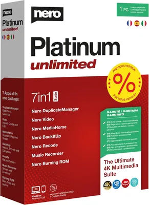 Nero Platinum Unlimited | Édition vidéo | Sauvegarde | Gestion et lecture multimédia | 8K | Photos | Musique | Réglage PC | Windows - Meilleures Offres