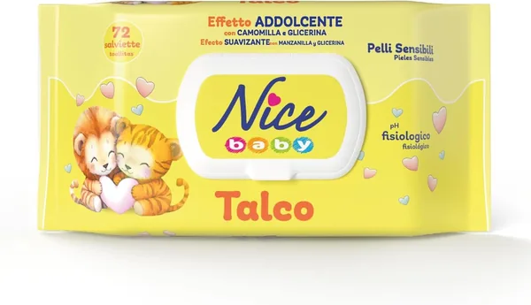 Nice Baby Talc Changing Wipes with Chamomile and Glycerin Softening Effect on the Skin