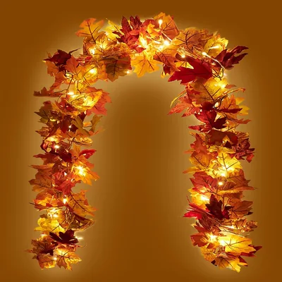 KASZOO 2er-Set Ahornblätter Herbstgirlande mit 40 LED-Lichtern für Zuhause, Garten, Hochzeit, Kamin und Party - Weihnachtsdekoration