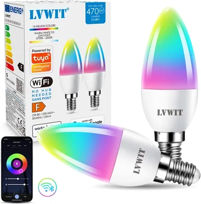 LVWIT E14 Screw Smart Bulb,4.9W Smart Candle Bulbs Alexa,470Lm,Replace 40w Screw Smart Bulb Compatib