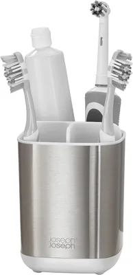 Joseph Joseph EasyStore Steel Toothbrush Caddy, White Small