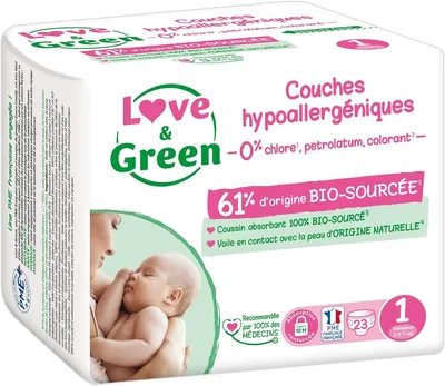 Love & Green - Lingettes bébé écologiques et saines - Taille 1 (2-5 kg) - 23 lingettes - Absorbantes, imperméables et sans ingrédients indésirables