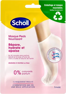 Masque pour les pieds nourrissants Scholl avec huile de coco : sans parfum ni colorant pour la peau sèche. Chaussettes hydratantes non grasses, facile