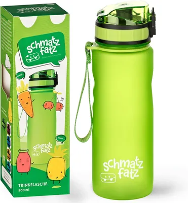 Schmatzfatz Kinder Trinkflasche, 500 ml, Lecksicher, BPA-frei, Geschmacksneutral, Sportwasserflasche für Wandern, Schule & Gym - 15% Rabatt