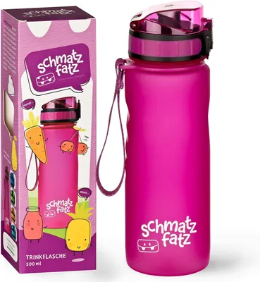 Schmatzfatz Kinder Trinkflasche, 500 ml, lecksicher, BPA-frei, geschmacksneutral, Sportwasserflasche für Wandern, Schule & Fitnessstudio