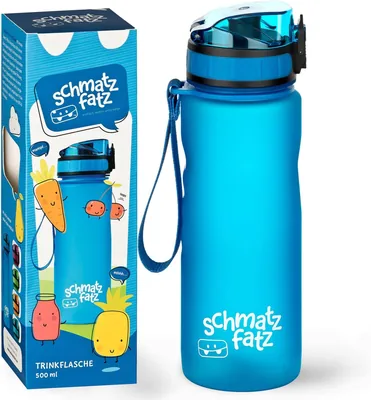 Schmatzfatz Kinder Trinkflasche, 500 ml, undicht, BPA-frei, geschmacksneutral, Sportwasserflasche für Wandern, Schule & Fitnessstudio - 37% Rabatt