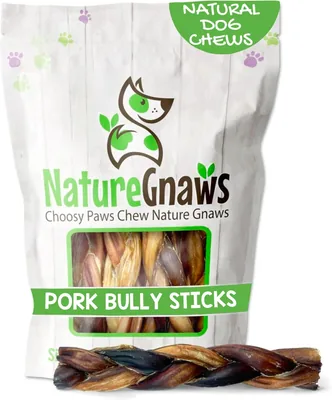 Nature Gnaws Braided Pork Bully Sticks 5-6" for Dogs - Premium Natural Chews