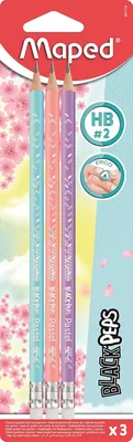 Maped Black Peps Pastel HB Plumes Set de 3, Noir, avec Corps de Couleurs Pastel Variées, 1 Pièce - Meilleure Affaire