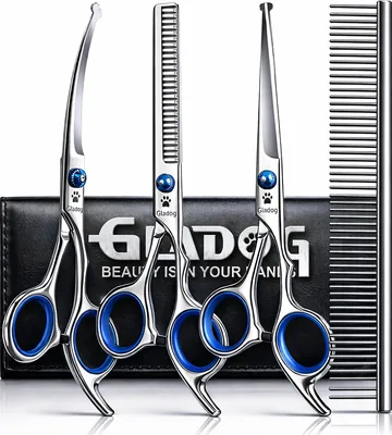 GLADOG Professional Dog Grooming Scissors Set, 4 in 1 Pet Grooming Scissors for dogs with Safety Rou