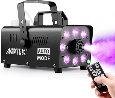 AGPTEK Máquina de Humo 12 Colores Apagado Automático en 120s sin Líquido | Luces y Humo Separados, Mandos Inalámbricos