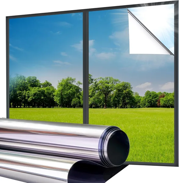 Lifetree Reflective One Way Window Film Privacy: Mirror Window Tint Film Heat Control Sun Blocker, UV Anti Glare Film Clear Day and Night for Home Office