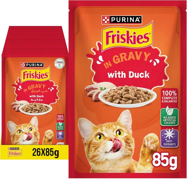 Purina Friskies Duck Chunks in Gravy Wet Cat Food Pouch 26x85g