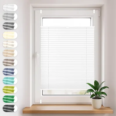 Sonello Pleated Blind, Klemmfix, Ohne Bohren, 60 cm x 120 cm, Weiß, Faltenrollos, Fensterblende für Türen und Fenster