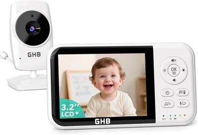 Monitor per Bambini GHB Video e Audio, 3.2 Pollici, Batteria 2100 mAh con Notte Visone, Modalità VOX, Termometro