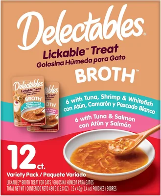 Delectables Broth Golosina Húmeda para Gatos Paquete Variado 12 CT - 10% de descuento