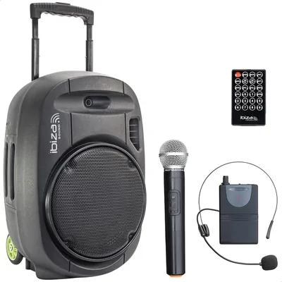 PORT12VHF-MKII - Enceinte portable 12"/700W MAX avec 2 microphones (VHF), télécommande et étui accessoires - Bleu