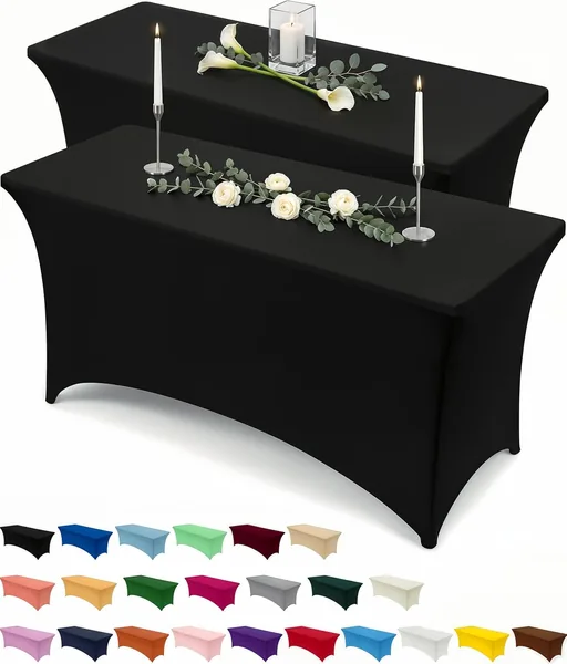 Utopia Kitchen Spandex Tablecloth 2 Pack [6FT, Black]