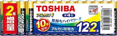 東芝 LR03AN 12MP 2Z アルカリ乾電池、14個（12個 + ボーナス2個）、1.5V、推奨棚寿命：10年、漏れ防止