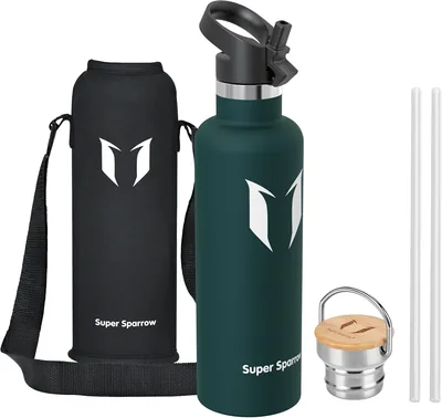 Bouteille Isotherme Super Sparrow - Bouteille Isolée - 500 ml/750 ml/1 L - Bouteille Sport Anti-Fuite en Acier Inoxydable Standard