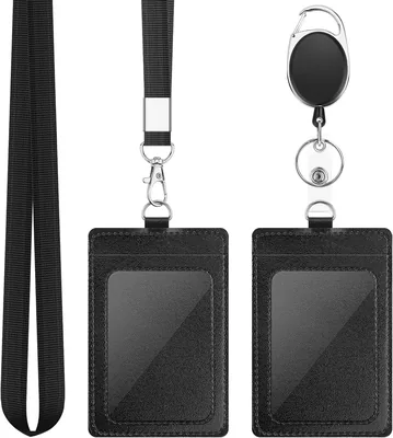 DUPENCD 2 Pack Badge Holders - Vertical Leather ID Card Holder with Lanyard (22% Off)