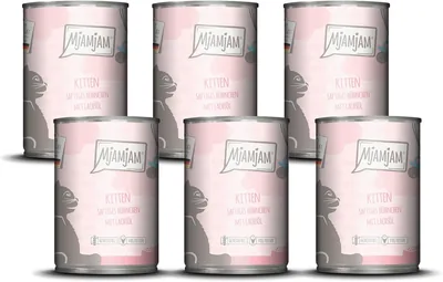 MjAMjAM Kitten Premium Nassfutter, Juicy Chicken mit Salmonöl, getreidefrei und hoch in Fleischgehalt, Packung mit 6 (6 x 400 g)
