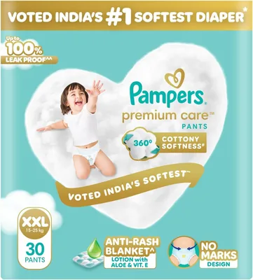 Pampers Premium Care Pant शैली बेबी डायपर XXL 30 काउंट | नो मार्क्स डिज़ाइन | भारत में #1 सबसे नरम डायपर | ऑल इन 1