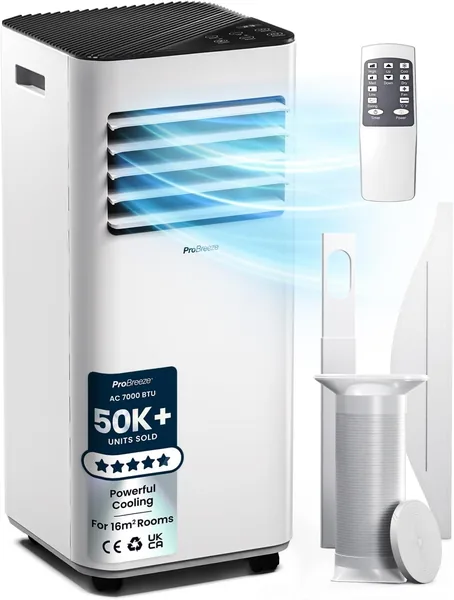 Pro Breeze 4-in-1 Portable Air Conditioner 7000 BTU with Remote Control, 24 Hour Timer & Dual Window Venting Kit Included