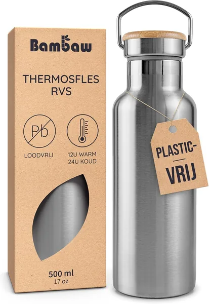RVS Thermosfles | Dubbele Wand Waterfles 500ml | Milieuvriendelijk Herbruikbaar | Lekdicht en Praktisch