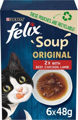 FELIX Soup Farm Chicken Beef Lamb Wet Cat Food 8x48g Best Deal