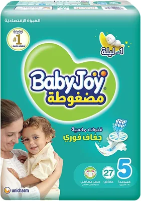BabyJoy Compressed Diamond Pad Diaper, Size 5, Junior, 14-23 Kg, Value Pack, 27 Diapers - 12% Off