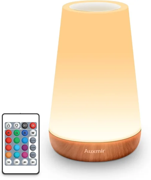 Auxmir Bedside Table Lamps, Rechargeable 2500mAh with USB, Wireless LED Night Light, Remote and Touch Control, Timer, 13 Light Colours, for Bedroom Room Light Brown