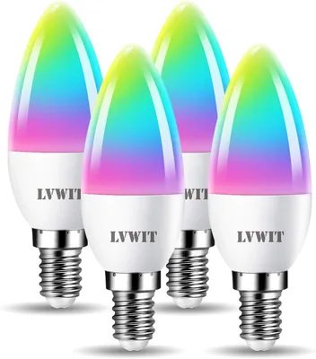 LVWIT E14 Smart Bulb,Alexa Light Bulbs,C37 RGB Smart Candle Bulbs,470Lm,4.9W Replace 40 Watt Screw S