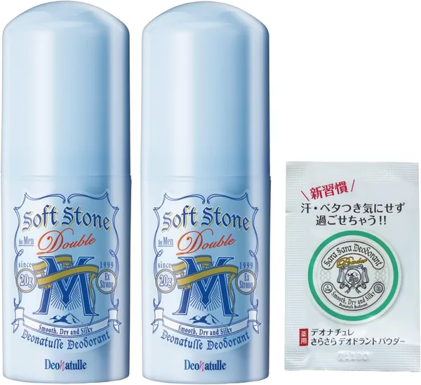 DeonNaturale Men's Soft Stone W for Armpits, Straight Antiperspirant Stick x 2 (0.7 oz (20 g) x 2) + Bonus