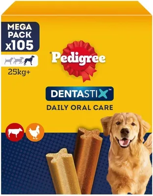 Dentastix per Cani di Grandi Dimensioni +25kg, 270g, 105 Pezzi - 15 Confezioni da 7 Pezzi (Totale 105 Pezzi)