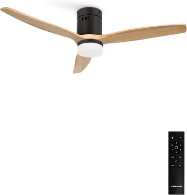 Ventilateur Windcalm DC/ABS avec lumière noire et pales effet bois / 40W, Silencieux, Ø132 cm, 6 vitesses, minuteur, été